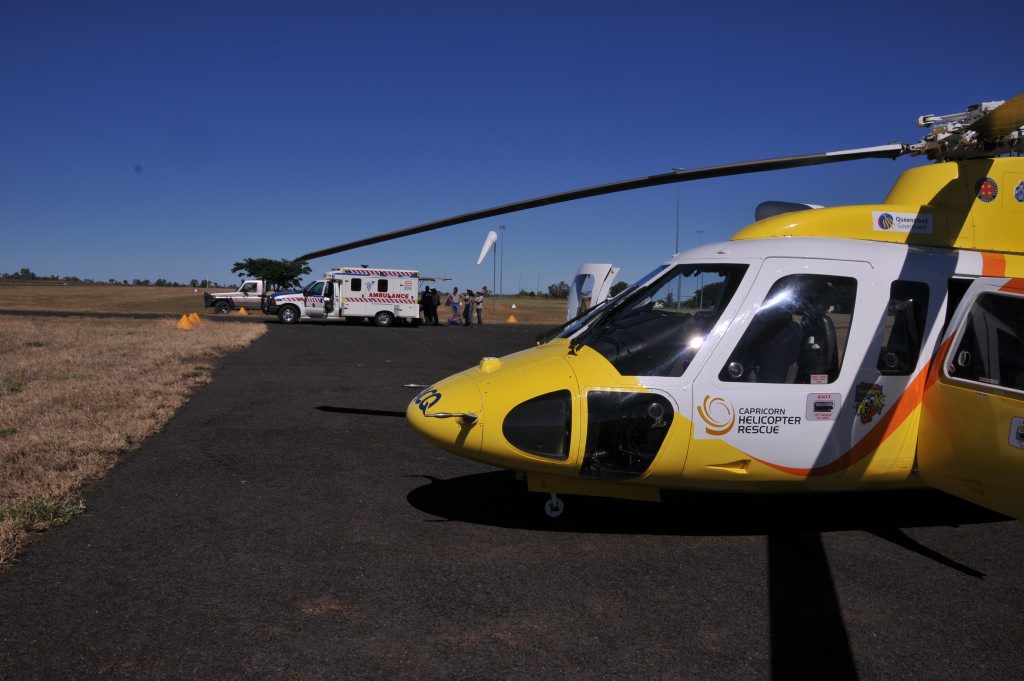 RACQ Capricorn Rescue airlifted patients in Rolleston and Rockhampton over the weekend. RACQ Capricorn Rescue airlifted patients in Rolleston and Rockhampton over the weekend.